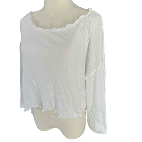 We The Free White Cotton Boat Neck Blouse Long Sleeves Ruffled Trim Medium - Picture 3 of 10
